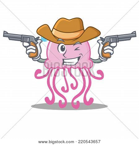 Cowboy cute jellyfish character cartoon vector illustration