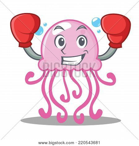 Boxing cute jellyfish character cartoon vector illustration