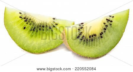 Two kiwi fruit slices (Chinese gooseberry) isolated on white background