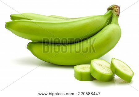 One custer and three slices of plantain isolated on white background