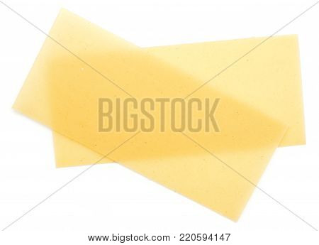 Lasagne two raw sheets top view isolated on white background