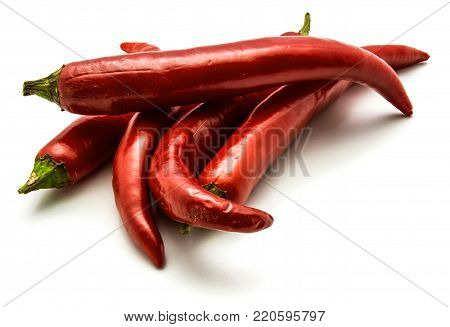 Heap of red Chili peppers isolated on white background