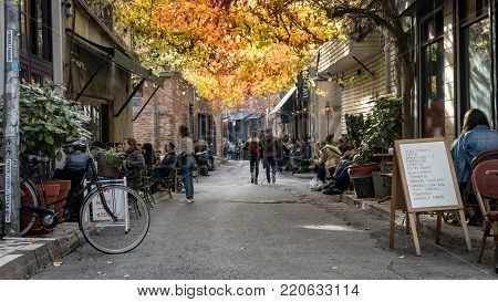 Karakoy, Istanbul - December 2017: Karakoy is one of the most trendy places in Istanbul with modern cafes and bars