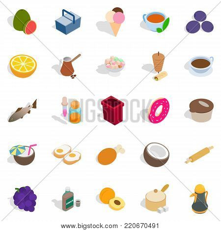 Prepare breakfast icons set. Isometric set of 25 prepare breakfast vector icons for web isolated on white background