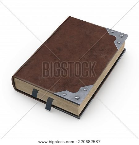 Ancient book in leather binding. This image is a 3D model rendering.