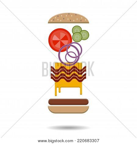 Schematic depiction of ingredients for a hamburger. Vector illustration.