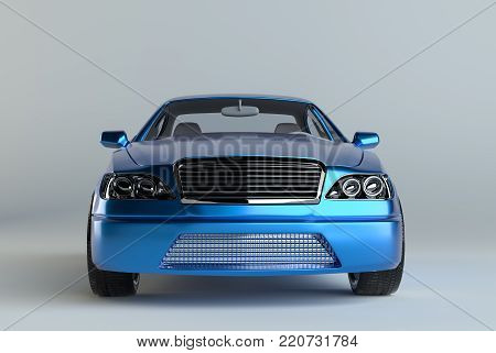 3d rendering of a brandless generic blue car in a studio environemnt