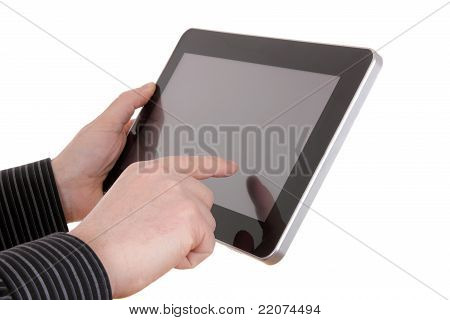 enkel exemplariskt tablet i mannens händer