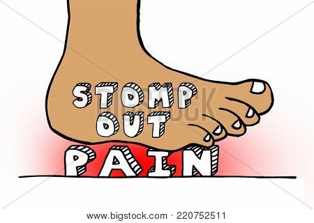 Stomp Out Pain Foot Smashing Words Therapy Cure 3d Illustration