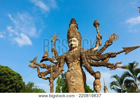 Nongkhai, Thailand - April 29, 2017  Sala Keoku, the park of giant fantastic concrete sculptures inspired by Buddhism and Hinduism. It is located in Nong Khai,Thailand