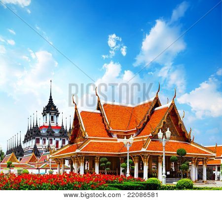 맑은 날 푸른 흐린 하늘 backgro로 방콕에서 대리석 사원 (Wat Benchamabophit Dusitvanaram)