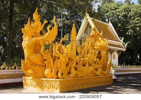 Candle Figure In The Parade Of Traditional Parading Ubon Ratchathani Candle Festival For Show At Wat