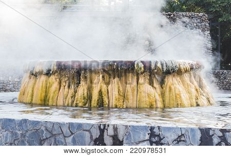 Geyser Hot springs Landmark At Raksawarin Public Park in Ranong, Southern Thailand , An analysis from the Department of Science Service. The minerals. And no sulfur additive Hot spring for relaxation