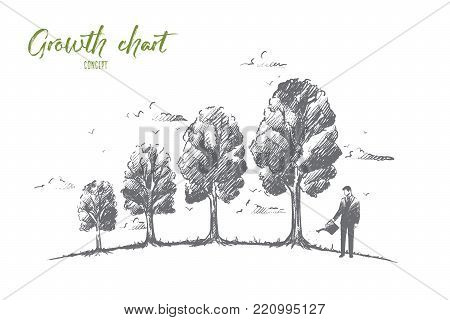 Growth chart concept. Hand drawn trees like symbol of growing chart. Graph of economic changes isolated vector illustration.