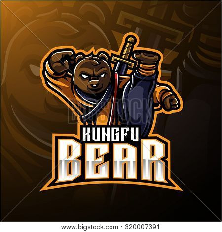 Kungfu Bear Mascot Logo With A Sword