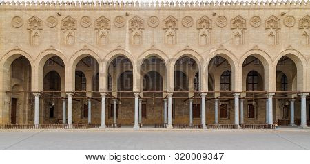 Arched Corridor Surrounding The Courtyard Of Public Ancient Mosque Of Sultan Al Moaayad, Old Cairo, 