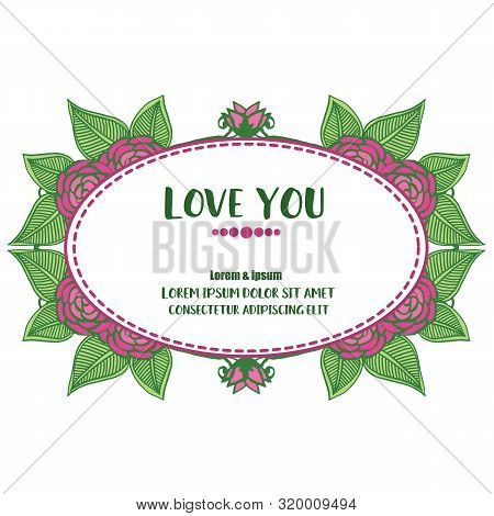 Bright Rose Pink Wreath Frame, For Ornate Of Card Love You. Vactor
