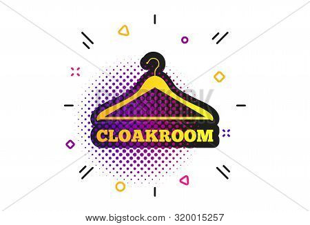 Cloakroom Sign Icon. Halftone Dots Pattern. Hanger Wardrobe Symbol. Classic Flat Cloakroom Icon. Vec