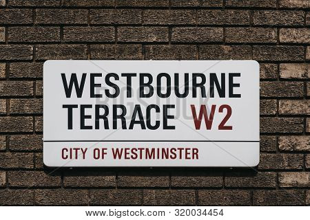 London, Uk - July 18, 2019: Street Name Sign On A Wall In Westbourne Terrace, City Of Westminster, A