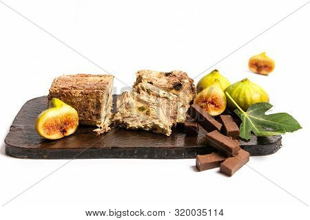 Fig Halva Dessert Slices On A Cutting Board Isolated