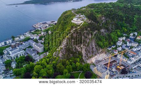 Aerial View Of Fjellstua Utsiktspunkt Or Fjellstua Viewpoint On Mount Aksla In Alesund, Norway