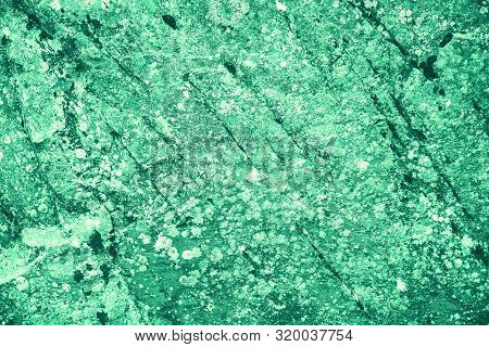 Vintage Green Background. Rough Painted Wall Of Emerald Color. Imperfect Plane Of Virid Colored. Une
