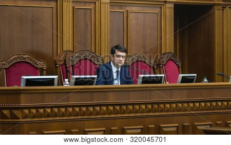 Kyiv, Ukraine - Aug. 29, 2019: Speaker Of The Verkhovna Rada Of Ukraine Dmytro Razumkov Uring The Se