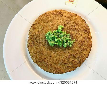 Fake Dessert Food Turkish Kunefe Outside Of Restaurant In Istanbul, Turkey. Imitation Food.