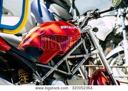 Athens Greece August 28, 2019 View Of A Ducati Monster 620 Ie Motorcycle Parked In The Streets Of At