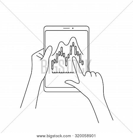 Linear Tablet Screen With Financial Charts. Thin Linear Flat Trend Modern Art Stroke Design Isolated