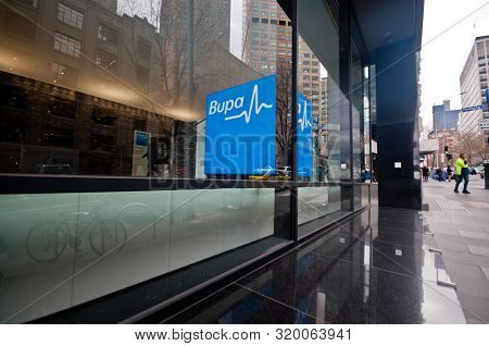 Melbourne, Australia - July 26, 2018: Bupa Health Insurance Company Corporate Head Quarter Decoratio