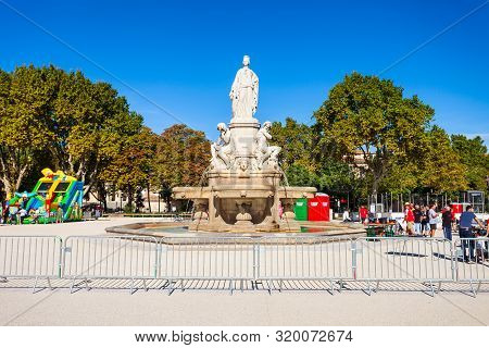 Nimes, France - September 22, 2018: Pradier Fountain At The Esplanade Charles De Gaulle Park In Nime