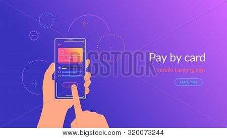 Mobile Banking App And Payment By Credit Card Via Electronic Wallet Wirelessly And Easy. Bright Vect