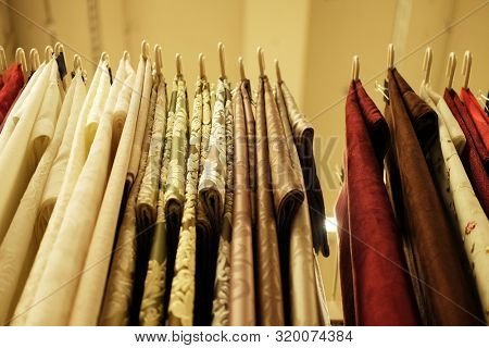 Sale - colorful fabrics in the store.