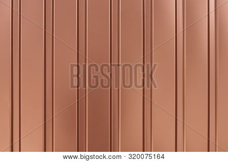 Light Brown Metallic Striped Surface. Gold Background Of Metalline Wall Siding, Cladding. Striated O