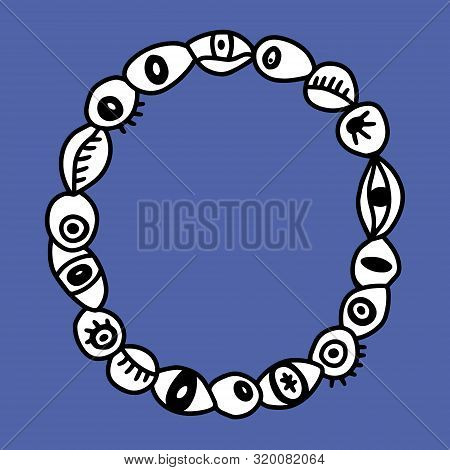 O Hand Drawn Vector Letter With Eye Symbols In Different Forms In Cartoon Style