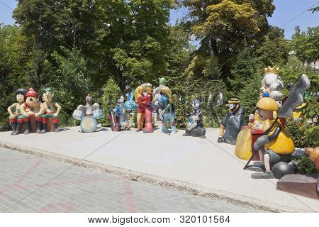 Bakhchisaray, Crimea, Russia - July 22, 2019: Cartoon Characters Of The Bremen Town Musicians In The