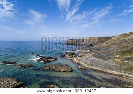 Aerial View Of The Carreagem Beach And Coastline In Aljezur, Algarve;