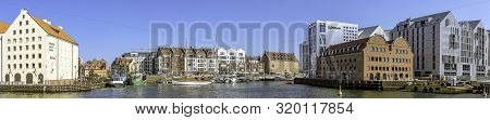 Gdansk, Tricity, Pomerania, Poland - August 26: Panoramic View Of Motlawa River And Architecture Of 