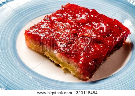 Trilece Cake Dessert With Red Plum Puree Jam / Marmalade.