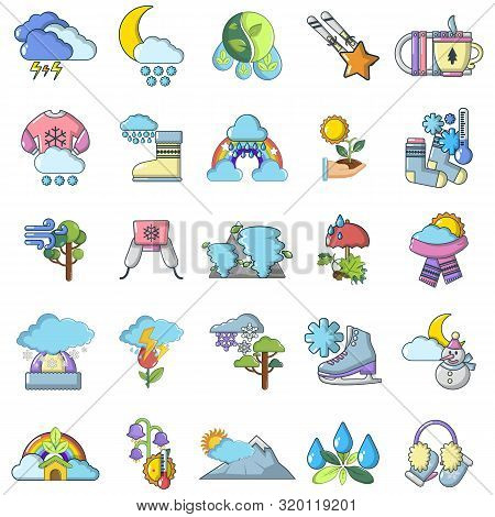 Rural Weather Icons Set. Cartoon Set Of 25 Rural Weather Vector Icons For Web Isolated On White Back
