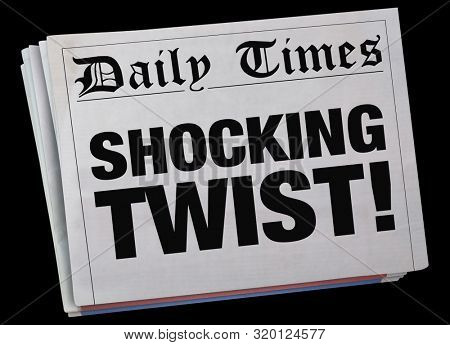Shocking Twist Surprising Newspaper Headline Spinning 3d Illustration