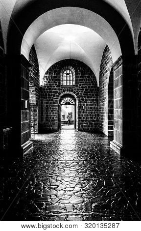 Cusco, Peru - 05/24/2019: Colonial Hallway At Qoricancha And Santo Domingo In Cusco, Peru.