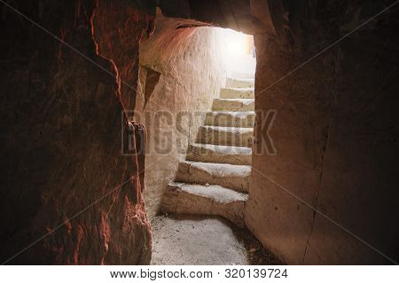Stairs In Old Underground Chalky Cave Monastery
