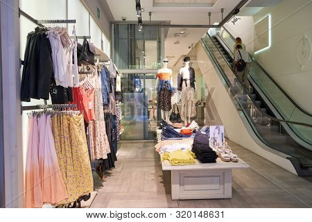 VERONA, ITALY - CIRCA MAY, 2019: interior shot of Stradivarius store in Verona. Stradivarius is an international women and men clothing fashion brand from Spain owned by the Inditex group. 
