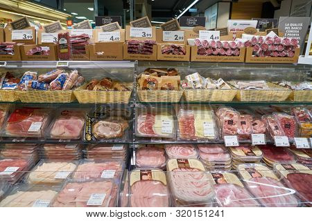 VERONA, ITALY - CIRCA MAY, 2019: interior shot of Pam supermarket in Verona. 