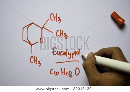 Eucalyptol (c10,h18,o) Molecule Written On The White Board. Structural Chemical Formula. Education C