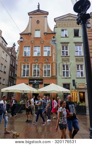 Gdansk, Poland - August 12, 2019: Architecture of the Old Town in Gdansk, Pomerania Province, Poland, Gdansk is the Historical Capital of Polish Pomerania with Medieval Old Town Architecture