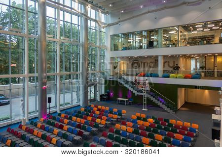 Moscow - June 22, 2019: Mail.ru group IT company headquarters office interior
