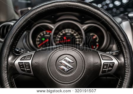 Novosibirsk, Russia - August 19, 2019:  Suzuki Grand Vitara, Close-up Of The Dashboard, Speedometer,